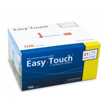 EasyTouch® U-100 Insulin Syringes 31g 0.5cc 5/16" Needle Length - Box of 100 