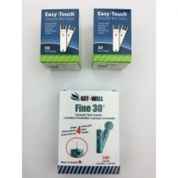 EASYTOUCH BLOOD GLUCOSE TEST STRIPS 100 CT & GET•WELL FINE 30G UNIVERSAL TWIST LANCETS 100 CT