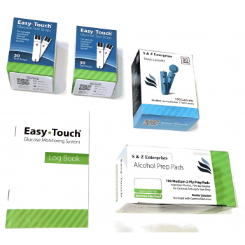 EasyTouch Diabetic Complete Accessory Refill Kit - 100 Test Strips, 100 Alcohol Prep Pads, 100 30g Lancets & 1 Log Book