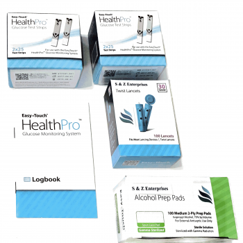 HEALTHPRO Complete Diabetic Accessory Refill Kit - 100 Test Strips, 100 Alcohol Prep Pads, 100 GET•WELL 30g Lancets & 1 Log Book