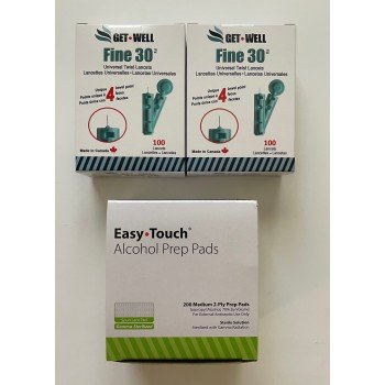 EasyTouch 200 Alcohol Prep Pads & 200 GET•WELL Fine 30g Universal Twist Lancets