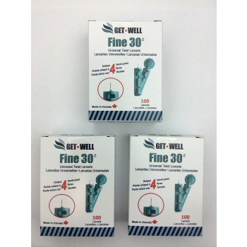 GET•WELL Fine 30g Universal Twist Lancets - Pack of 3