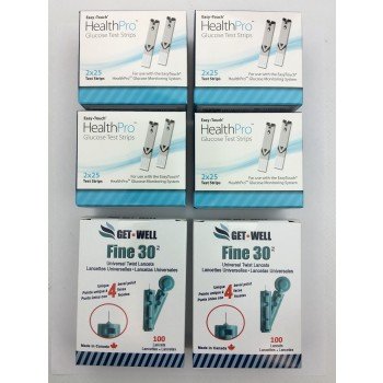 HEALTHPRO BLOOD GLUCOSE TEST STRIPS 200 CT & GET•WELL FINE 30G UNIVERSAL TWIST LANCETS 200 CT